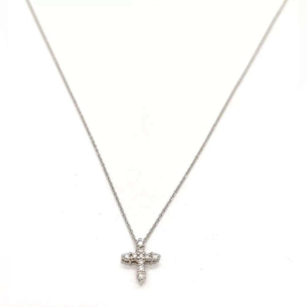 Japan StarJewelry Necklace & Cross Pendant 18K White Gold Natural Diamonds .08ct